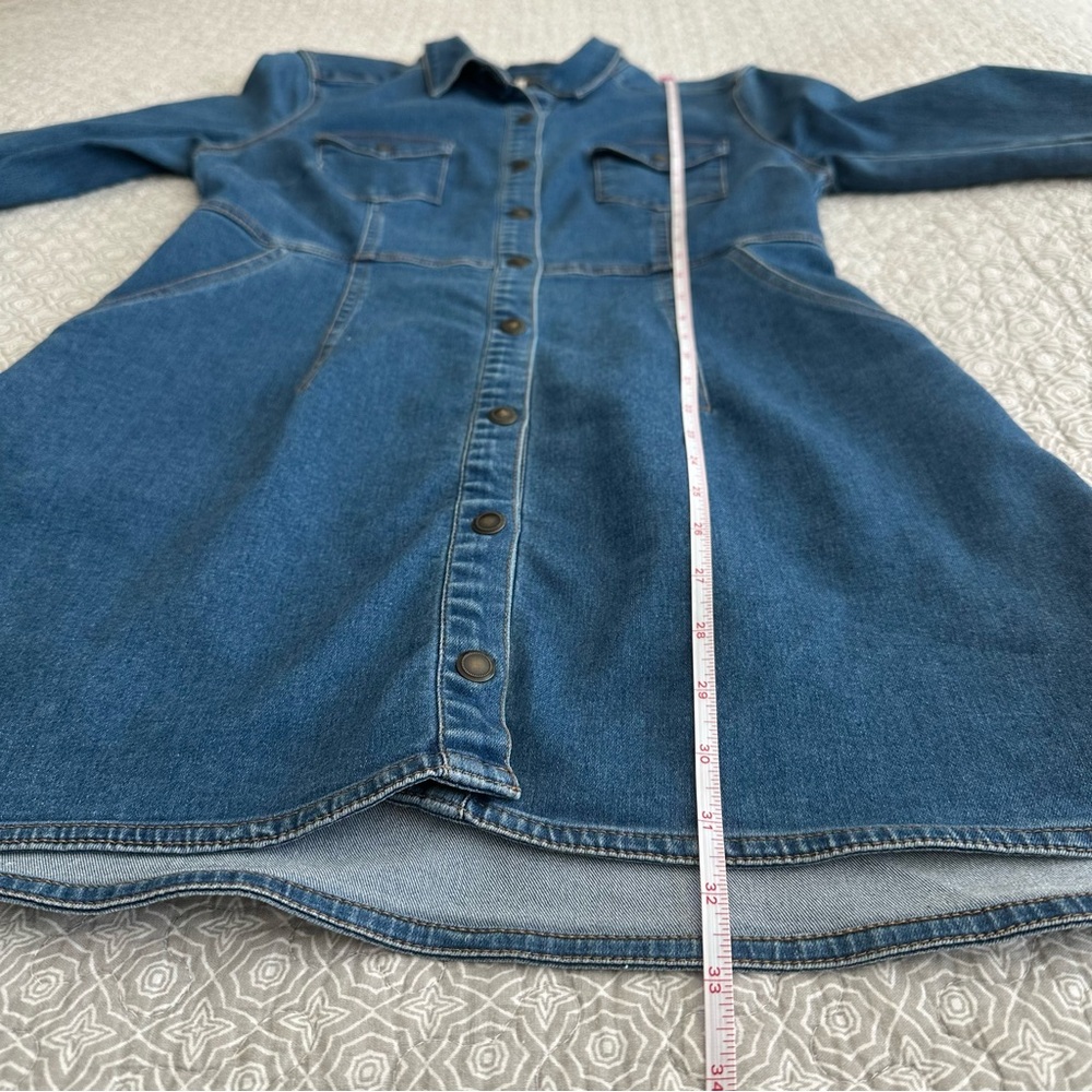 Free People Dynomite Medium Wash Long Sleeve Stretch Denim Mini Dress Size S - Picture 9 of 10